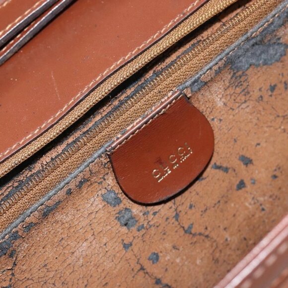 GUCCI Shoulder Bag Suede Leather Brown Gold Auth - Picture 12 of 16